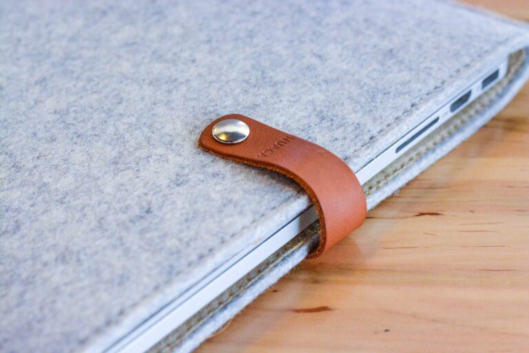 Close up of macbook in sleeve