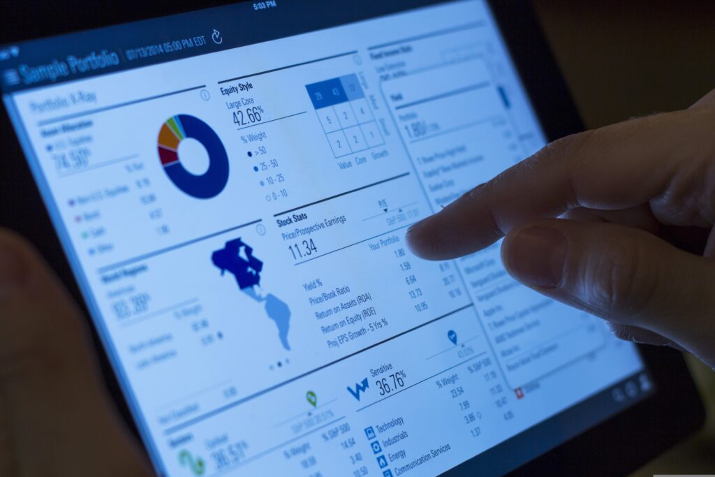 Screen with financial website.
